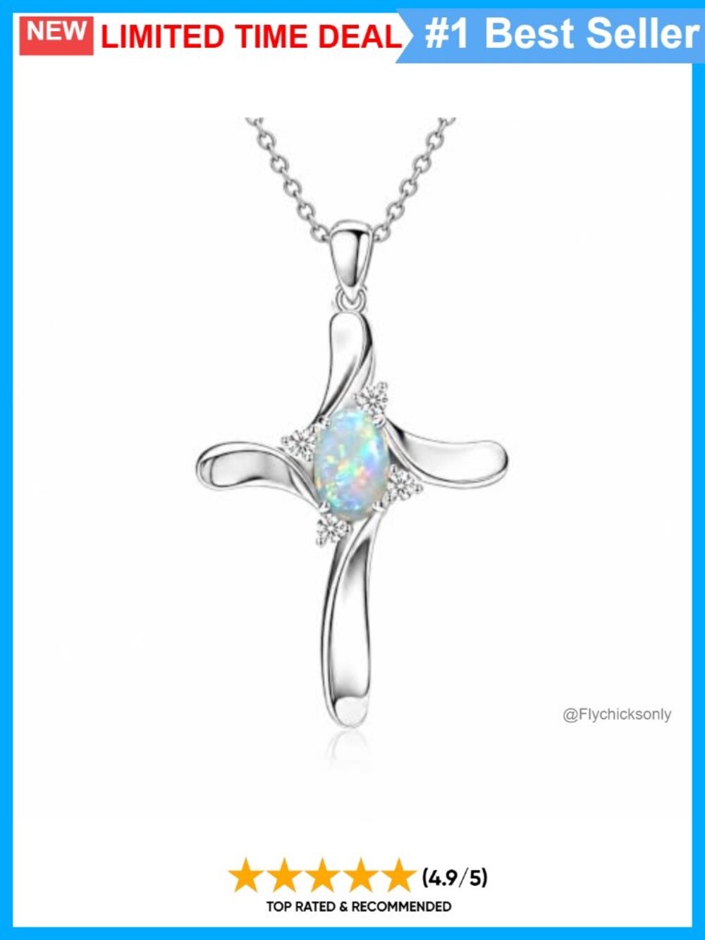 14K White Gold Plated Cross Pendant Necklace for Women 18in